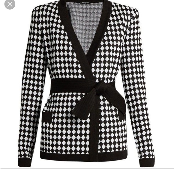 Balmain Jackets & Blazers - Balmain Diamond Jacquard Cardigan, Black/White